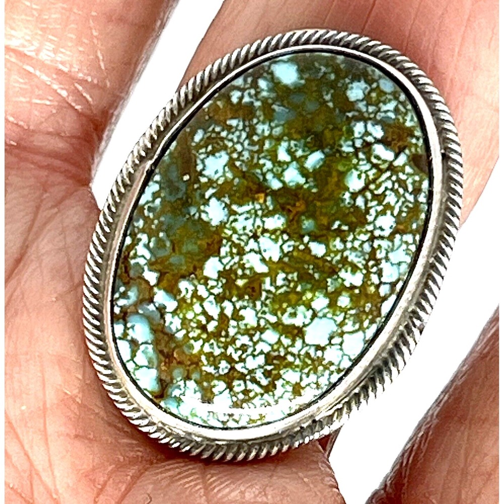 Navajo Sonoran Gold Turquoise Ring Sz 7 Signed Skeets Antiqued Sterling Webbed